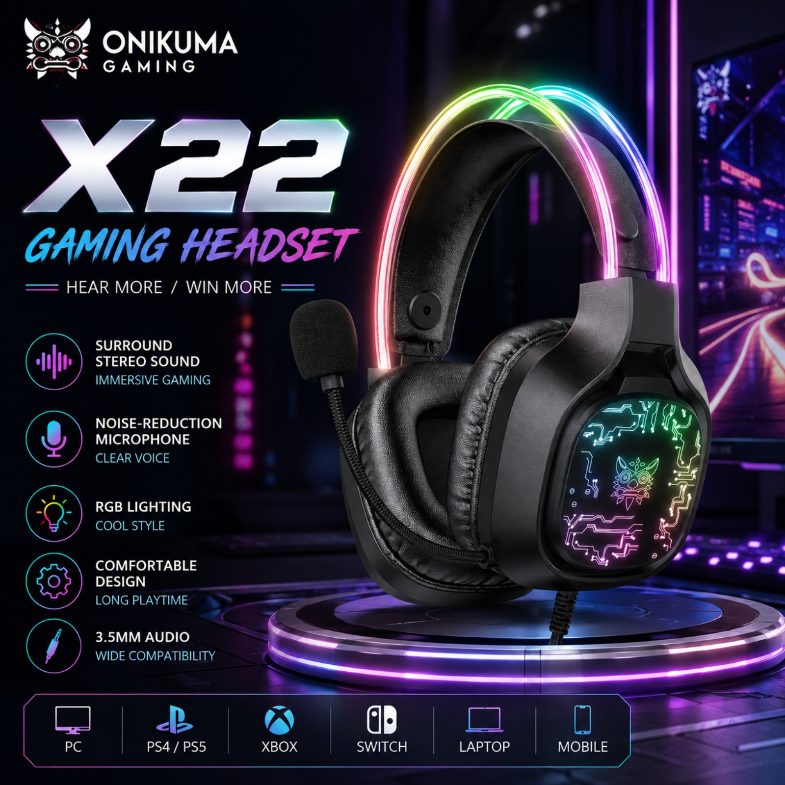 Cuffie da gioco cablate ONIKUM - Gaming Headset With Mic Rgb recensione e prezzo